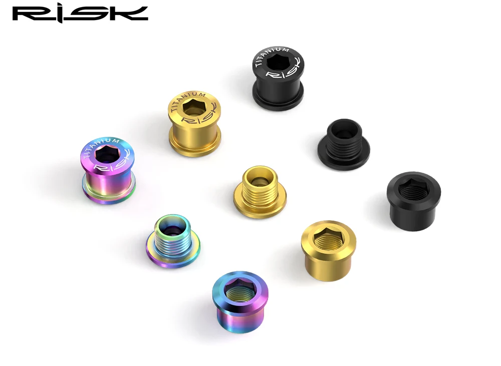 4 Stück/5 Stück RISK Fahrrad-Kettenblattschrauben aus Titanlegierung, M8 x 6,5 mm, Kettenrad-Schrauben, Getriebefixierschrauben für Mountainbikes, Rennräder und BMX-Fahrräder – Detail 3