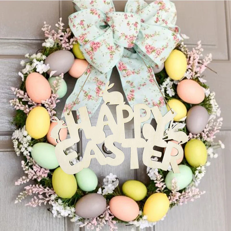 Corona decorativa pasquale per porta di casa, primavera, Pasqua, in legno di coniglio di benvenuto, per porta, campagna di Pasqua, 30 cm