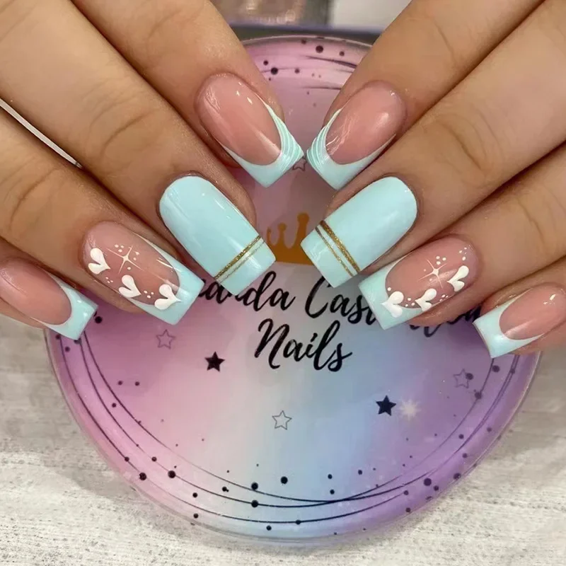 24 Uds cabeza cuadrada negro Triangular francés prensa en uñas