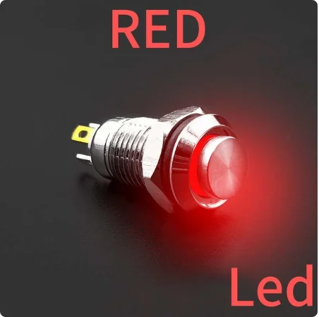 thumbnail image 1 of Botón de Metal resistente al agua, interruptor de cabeza plana alta, luz LED, bloqueo momentáneo, 12V, 24V, 220V, rojo, azul, verde, amarillo y blanco, 8 /10mm, 1 of 5