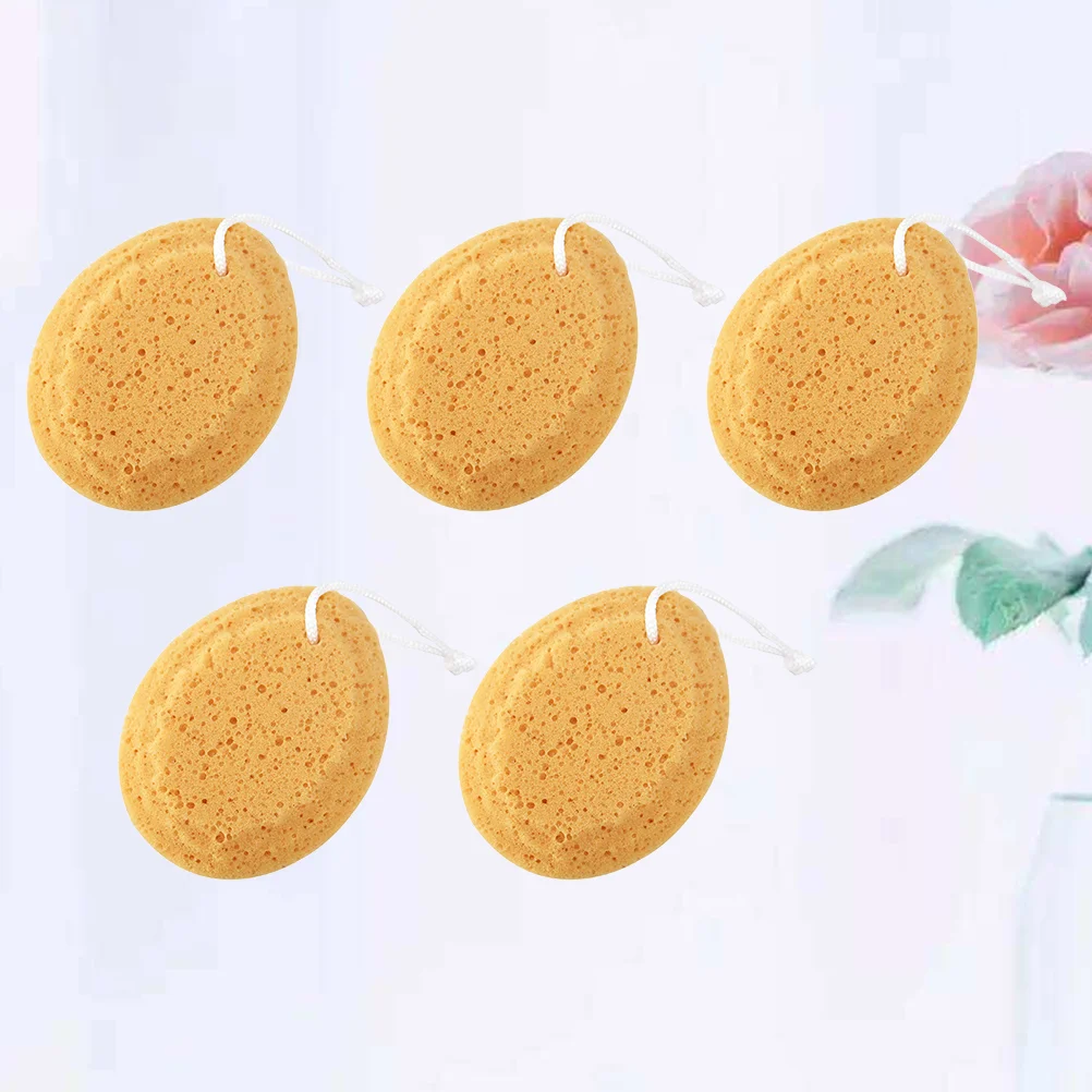 

5 Pcs Bath Sponge Artificial Seaweed Cotton Honeycomb Sponge Biodegradable Kids Adults Shower Supplies with Hanging Rope (Brown)
