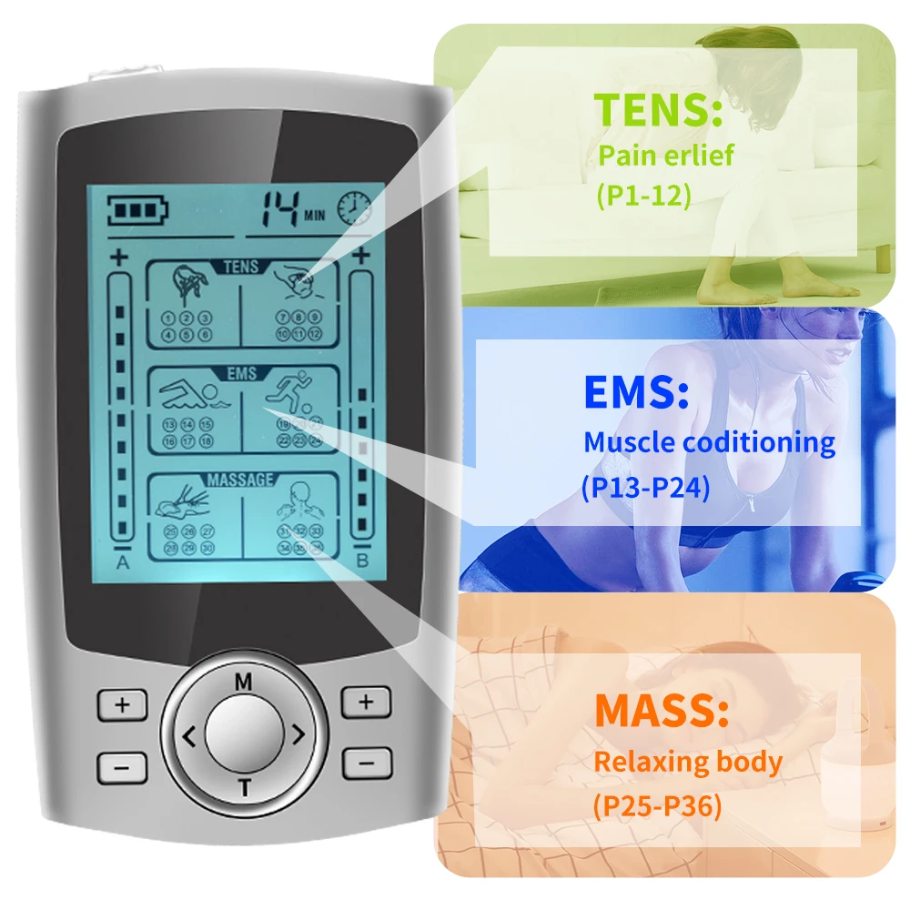 Tens Muscle Stimulator muscle stimulator 36-Mode Electric EMS Acupuncture Body Massage Digital Therapy Slimming Machine Electrostimulator