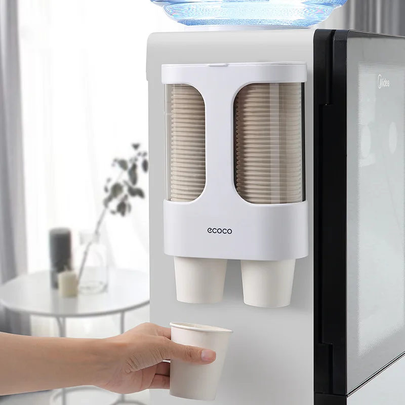 

ECOCO Disposable Paper Cup Taker Automatic Water Dispenser Cup Holder Home Office Space Saving Wall-Mounted Cups Storage Rack