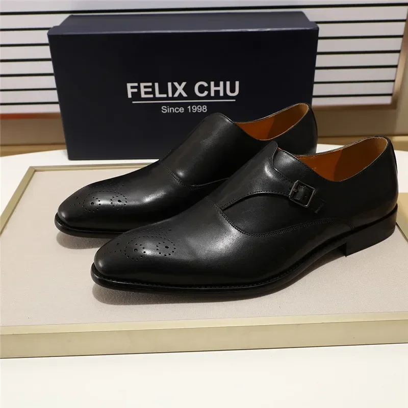 European Style Gentleman Monk Strap Formal Shoes-3 Colors Pointed Toe Men's Dress Loafers with Buckle Strap for Parties