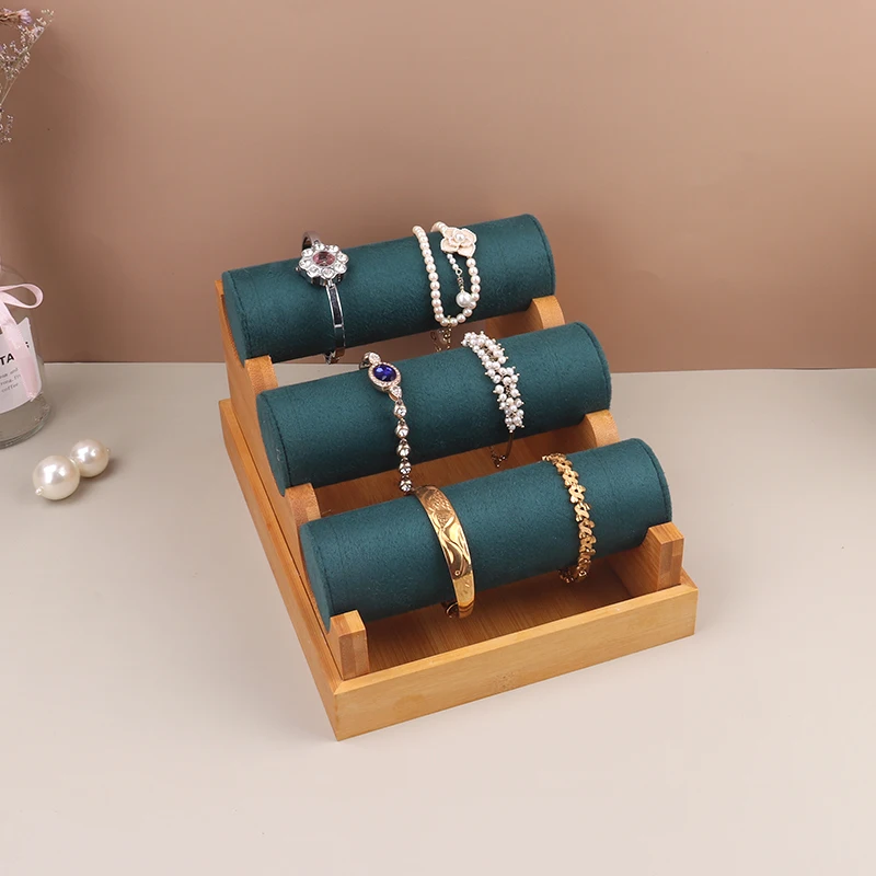 Green Solid Wood High-grade Three Layer Detachable Velvet Bracelet Rack Headband Jewelry Display Rack european style wedding holiday party three layer fruit plate dessert candy dishes cake rack buffet display rack home table decor