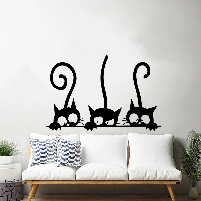 Three funny cats living room bedroom wall sticker children's room decoration painting 20X30CM