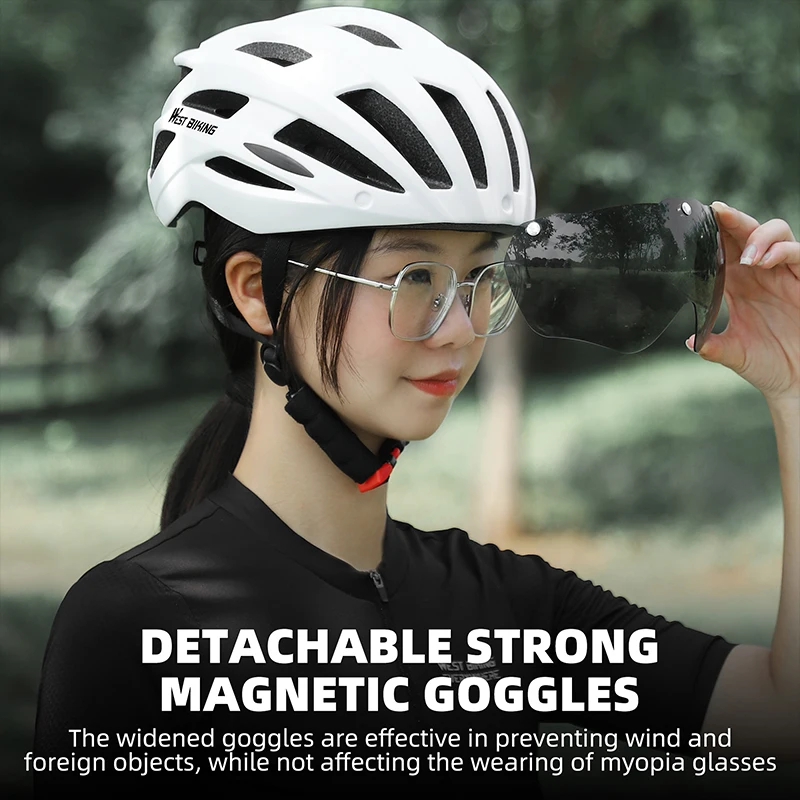 WEST BIKING Cycling Helmet With LED Light Goggles Photochromic Lens For Bicycle Motorcycle