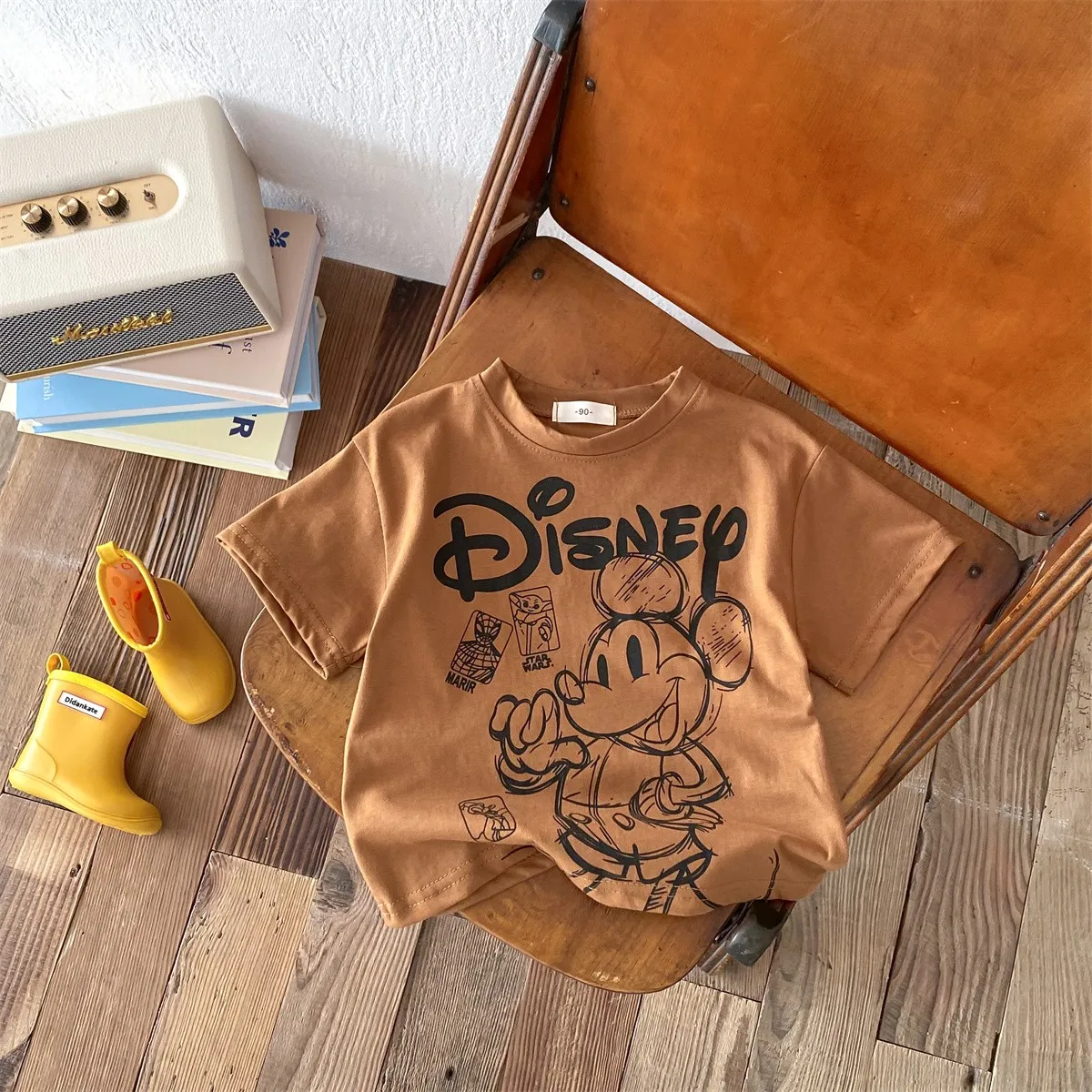 Printed cartoon Mickey Mouse fashion short sleeved Children's Fashion Top Cool and loose fitting round neck T-shirt 5