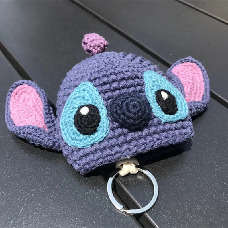 

New Disney Lilo & Stitch Hand Knitted Keychain Key Protective Cover Cartoon Plush Pendant Accessories for Kids Birthday Gift