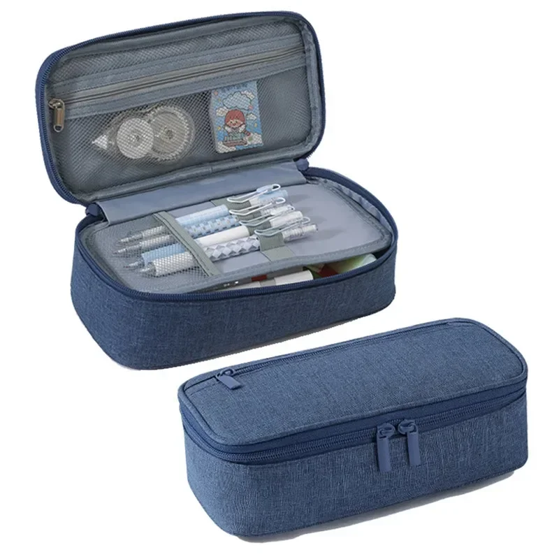 Double Layer Pencil Case Large Capacity Simple Girl Student Fabric Pencil Pouch School Stationery Organizer Supply Pen Bags