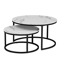 Table basse Bergame en marbre 2 en 1 pour salon, côté canapé, rond, bureau à thé, meubles en bois, support en métal noir 2