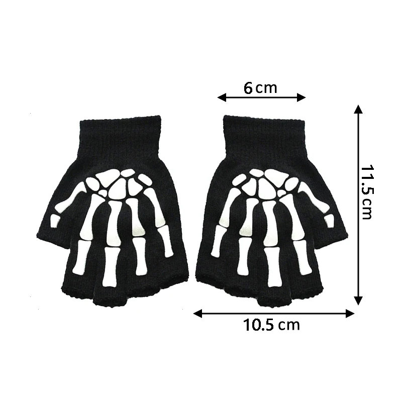 Glow Gloves Adult Kids Halloween Skeleton Skull Half Finger Luminous Gloves Winter Skull Fingerless Mitten Event Party Festive Cycling