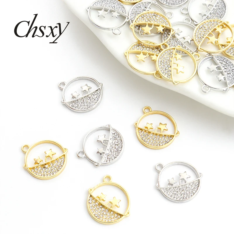 

10pcs 18*19mm Star Planet Crystal Rhinestone Charms Cute Hollow Round Alloy Pendant For Making DIY Handmade Necklace Accessories