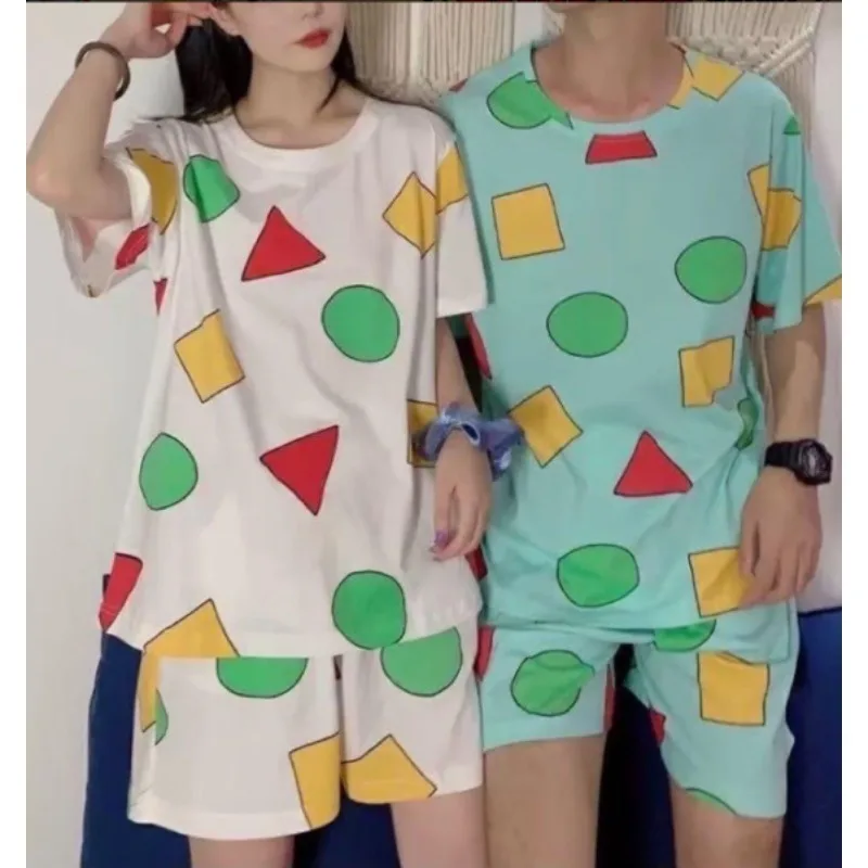 Summer Casual Couple Pajamas Set Cute Cartoon Print Short-sleeved Sleepwear Daily Fashion Loose Home Pajamas Japanese pajama sets