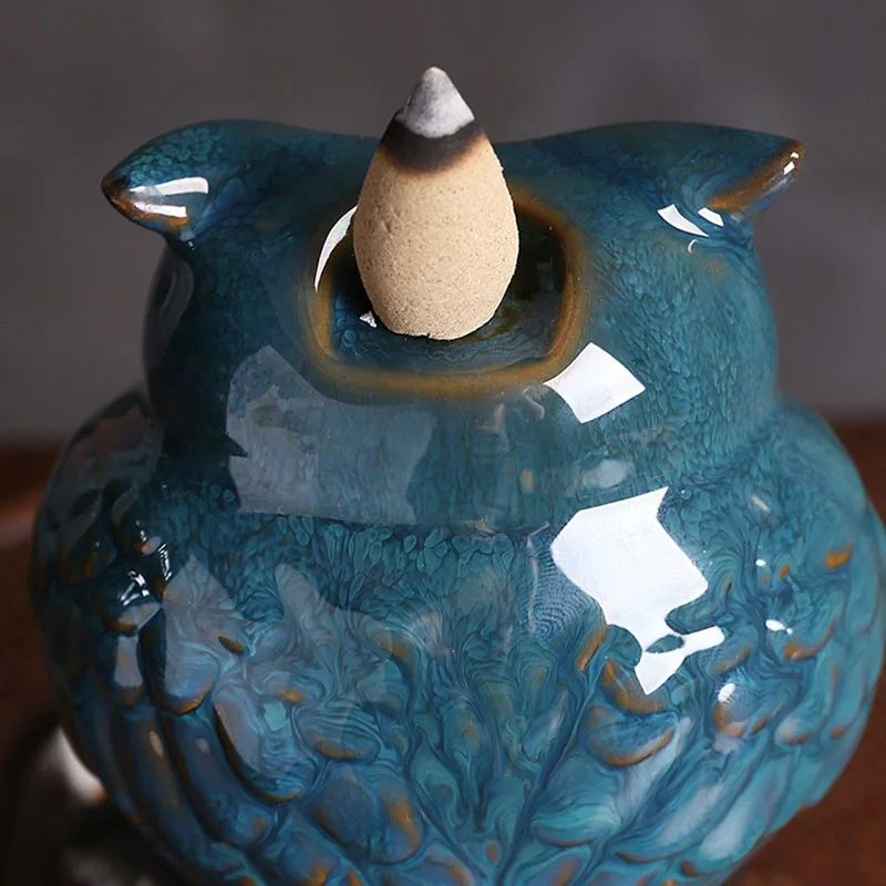Creative European Ceramic Backflow Incense Burner Owl Aromatherapy Furnace Alpine Flowing Water Backflow Holder Home Decoration