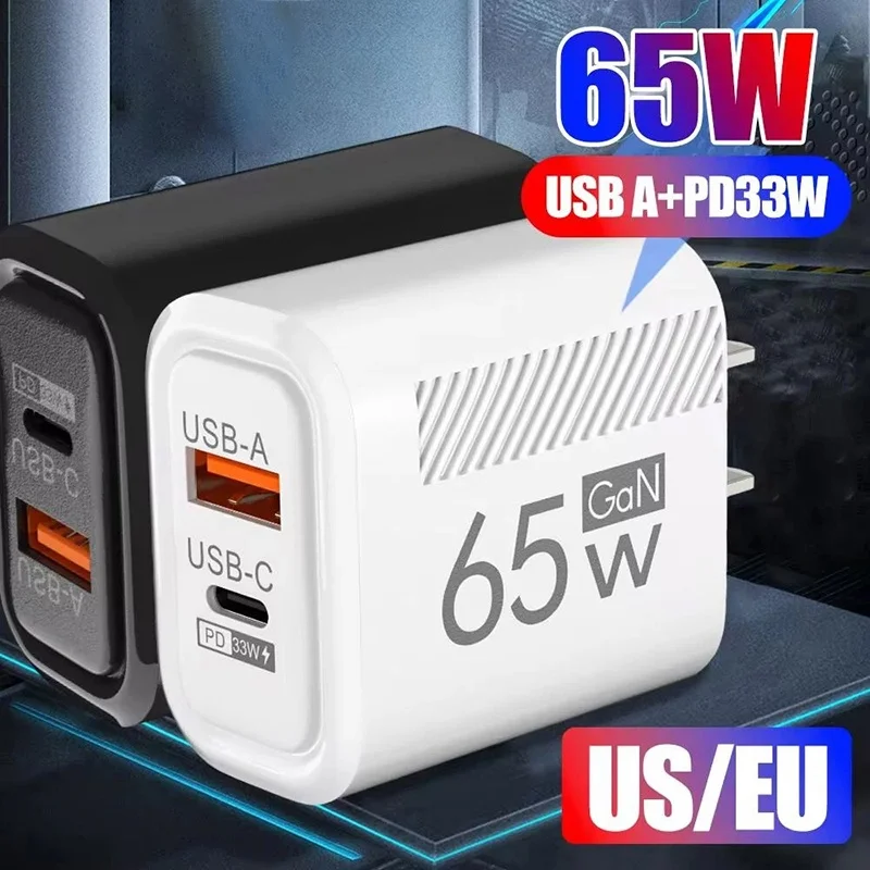 Chargeur USB GaN 65W, charge rapide, Type C PD, adaptateur mural 3.0, pour iPhone Samsung Realme Oneplus Xiaomi, prise ue/US