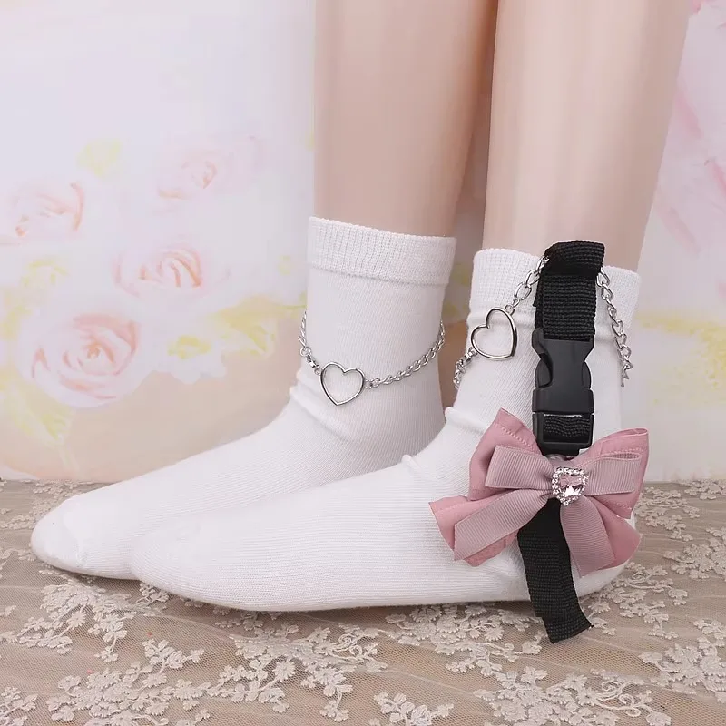 Japanese Sweet Cool Mine Series Y2k Lolita Bow Chain Love Bucket Socks All-Matching Short Stockings Women's Clothing Accessories
