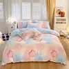 Cute Pink Strawberry Duvet Cover Flat Sheet Pillowcase Floral Bedding Set Girls Bed Linen Soft Thick Washed Cotton Bedclothes 3