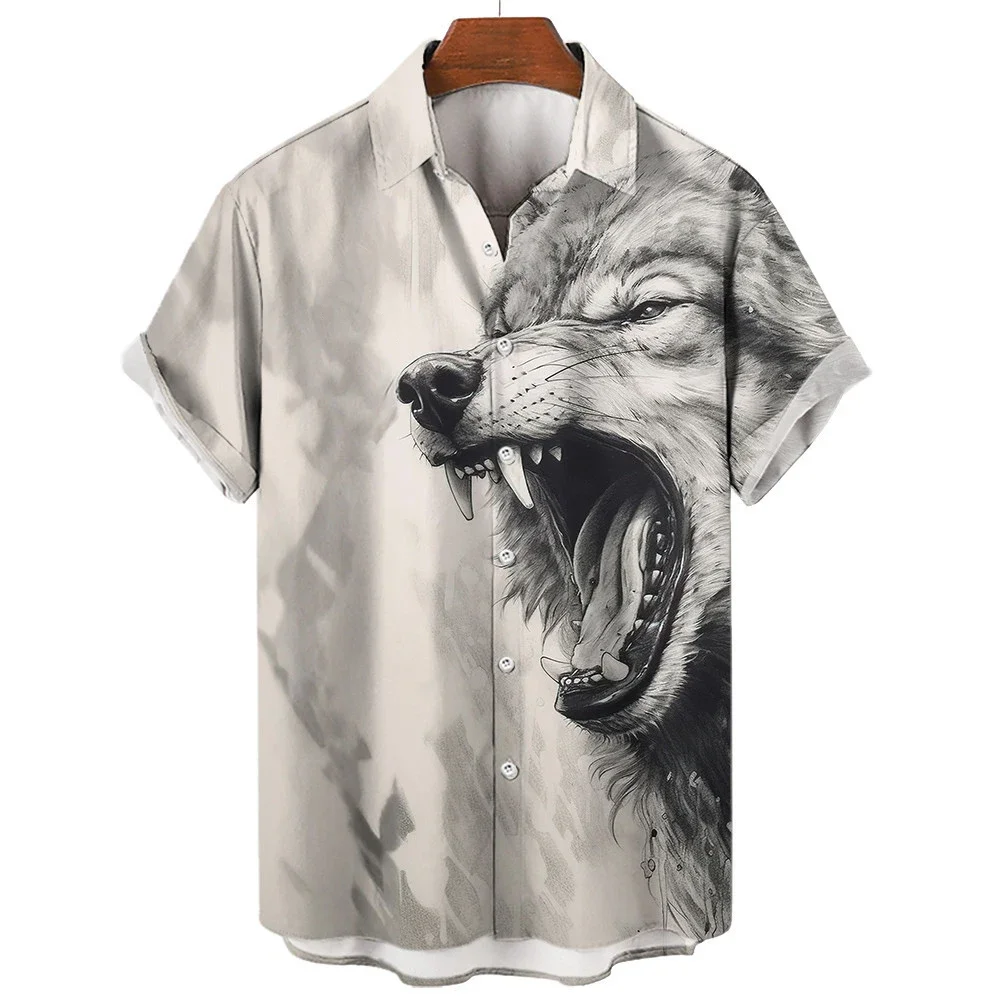 Wolf 3D Printed Havana Beach Shirts, Casual Fashion, Oversized Streetwear, Short-sleeved Shirts, Blouses, Men's Clothing 5
