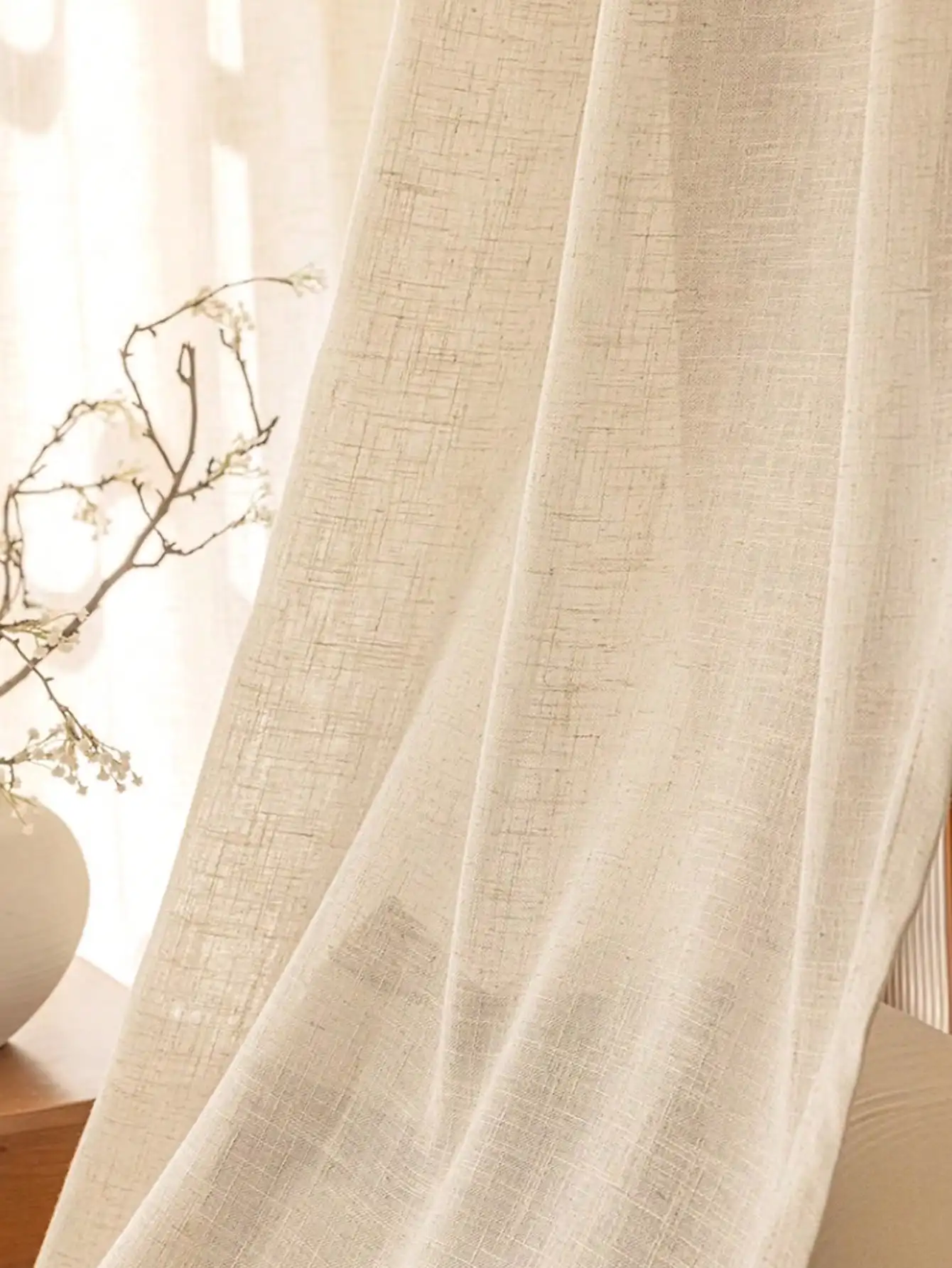 Japanese Modern Curtains - Beige Linen Window Screen | UV Resistant, Dust Proof Panels