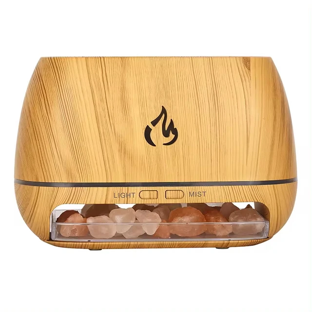 New Himalayan Crystal Salt Stone Aroma Air Humidifiers 3D Flame Fire Colorful Night Light Aromatherapy Essential Oil Diffuser 9