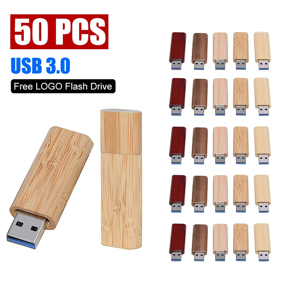 

50PCS Free Custom LOGO Wooden USB3.0 Flash Drive 4GB 8GB 16GB 32GB 64GB 128GB Pen Drives Photography Gifts Memory Stick