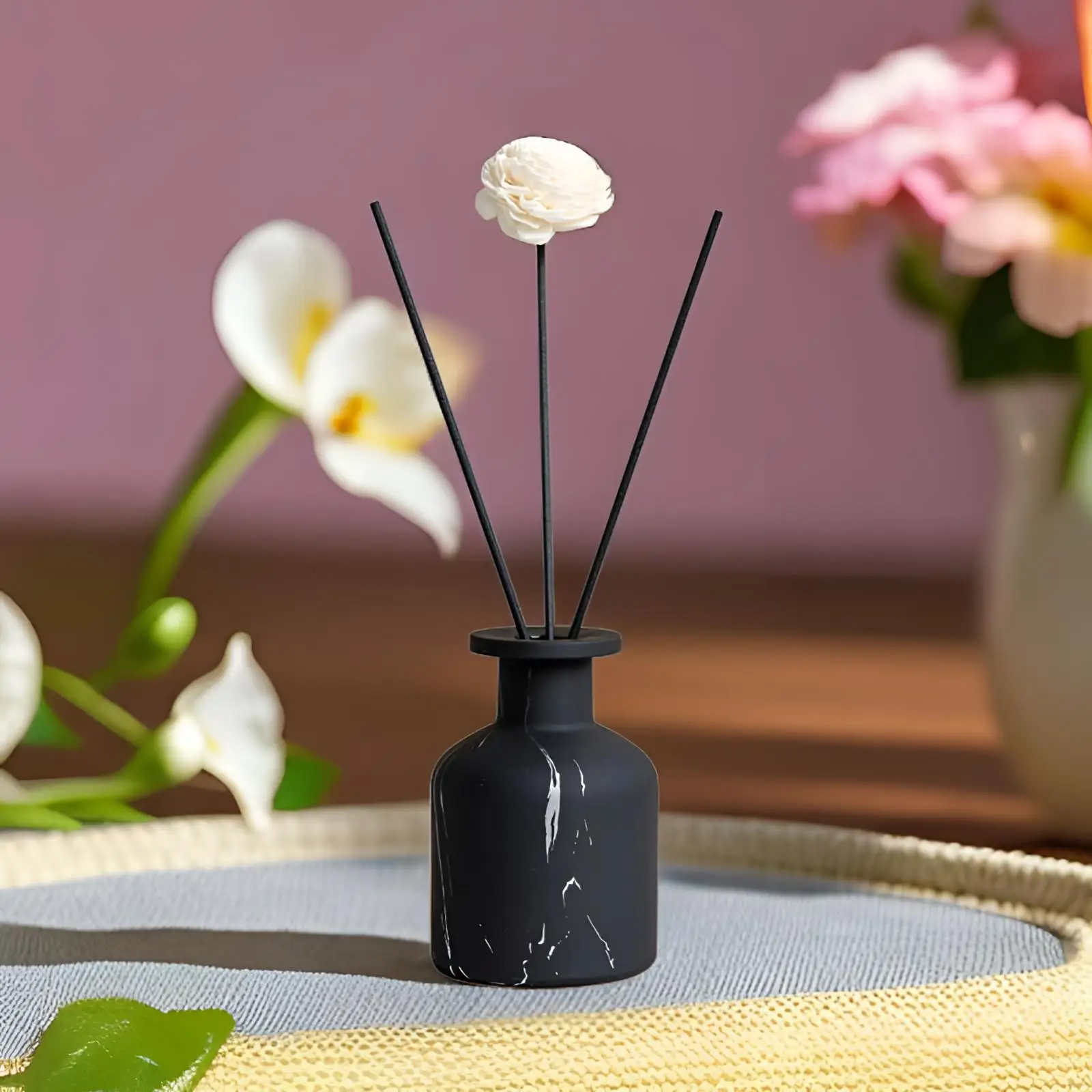 Black Porcelain Bottle With Rattan Branch Fragrance Fresh And Long-Lasting Fragrance For Home Use Westin White Tea 1pc
