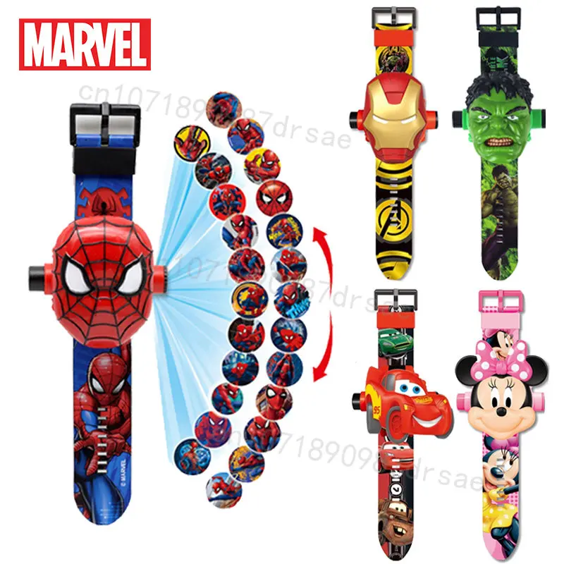 

Disney Spiderman Projection Digital Watch Children's Cartoon Anime Figure Toys Develop Intelligence Learn Watches Birthday Gifts