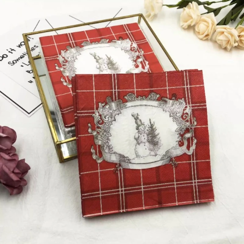 Colorful Printed Napkins Christmas Plaid Tissue Paper Paper Napkins Disposable Paper Placemats Tissue Paper Decoration