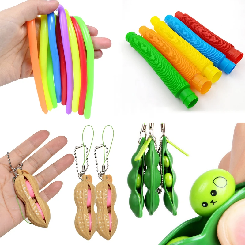 Fidget Toys Decompression Edamame Peanut Antistress Squeeze Toy Infinite Peas Beans Keychain Fidget Squishy Stress Kids Gifts