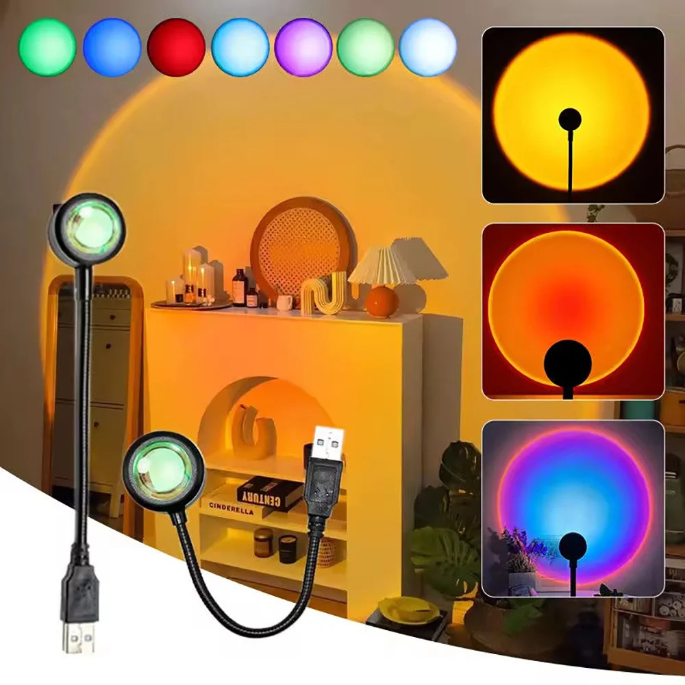 Projection USB Sunset Atmosphere Powered Lamp LED Rainbow Neon Night Light Projector Photography Wall Atmosphere Lighting