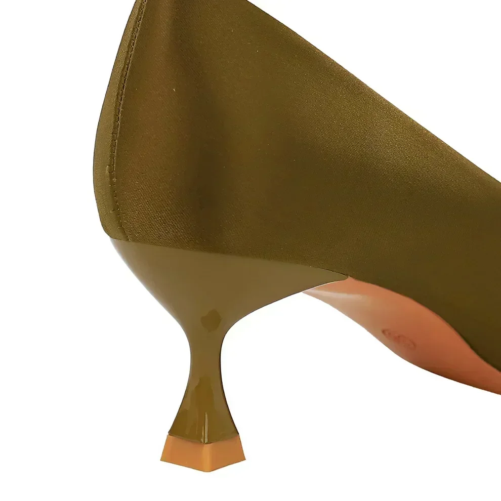 Big Size 34-43 Women Silk Versatile Middle Low Kitten Heels Shoes Lady 5.5cm High Heels Basic Office Work Satin Dark Green Pumps 4