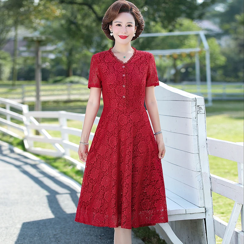 

Красное праздничное свадебное платье чонсам, летнее кружевное платье с V-образным вырезом для женщин, модное элегантное женское платье с коротким рукавом