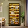 69-Inch Tall Bookcase with LED Lighting, Modern 9-Tier Freestanding Bookshelf with Solid Wood Legs, Wooden Open Display Shelf 6