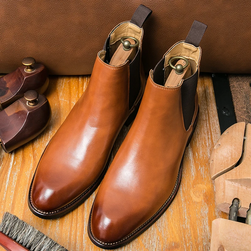 

Men's Chelsea Boots Leather New Spring Autumn Fashion Men's Ankle Boots Platform Boots Retro Boots High Top Business Dress Shoes