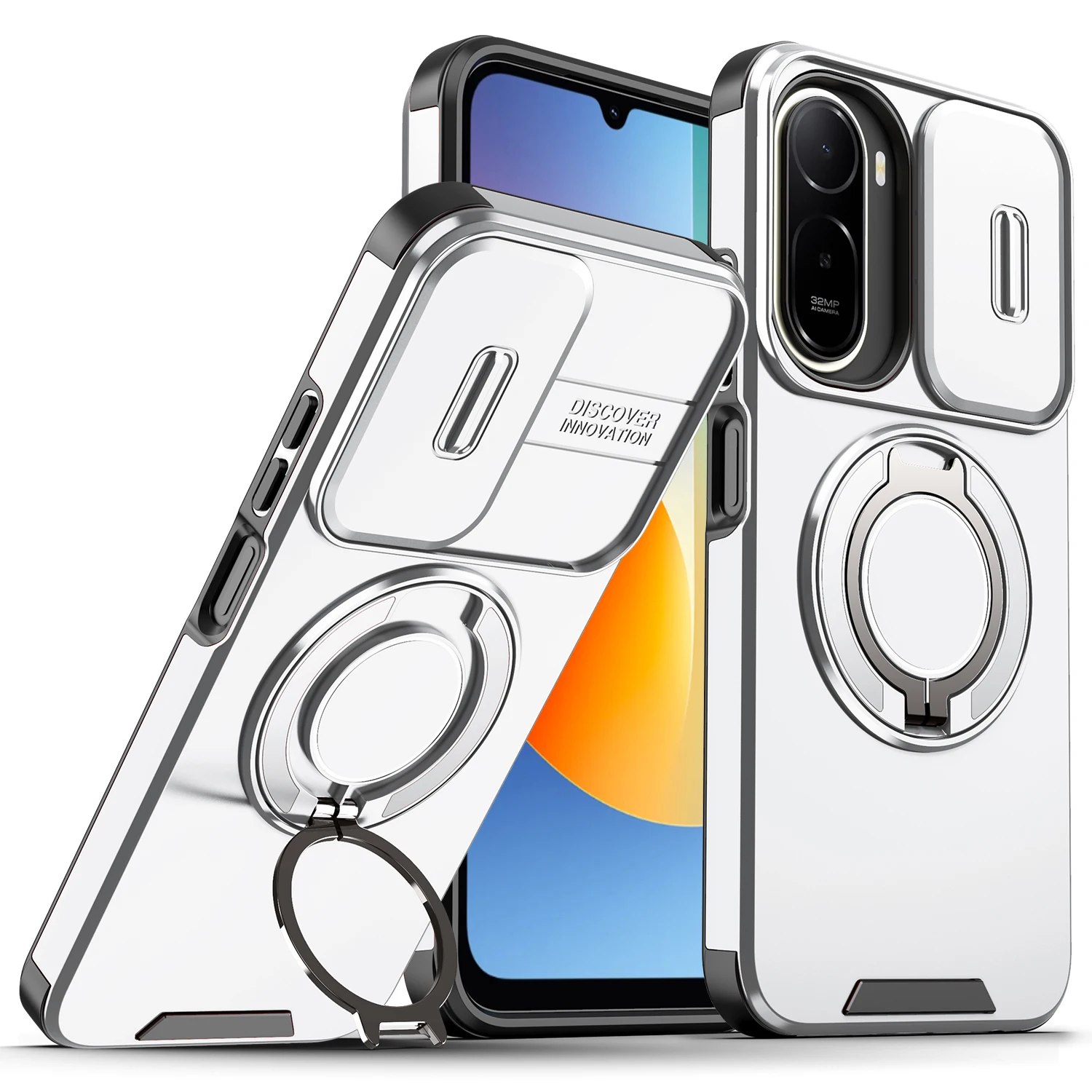 Enhanced Armor Case with Slide Lens Protection and Magnetic Ring Holder