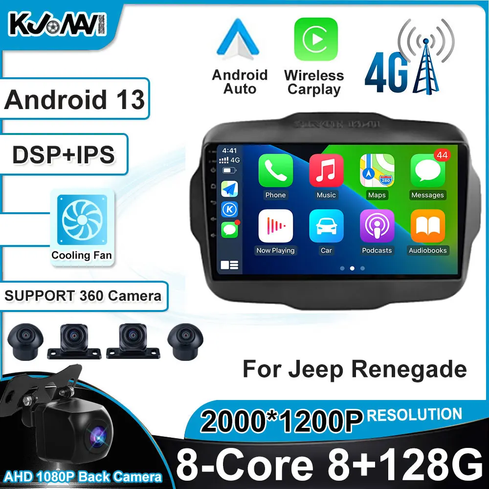

Android 13 For Jeep Renegade 2014 - 2018 Car Radio Multimedia Stereo Player WiFi GPS Navigation Video NO DVD
