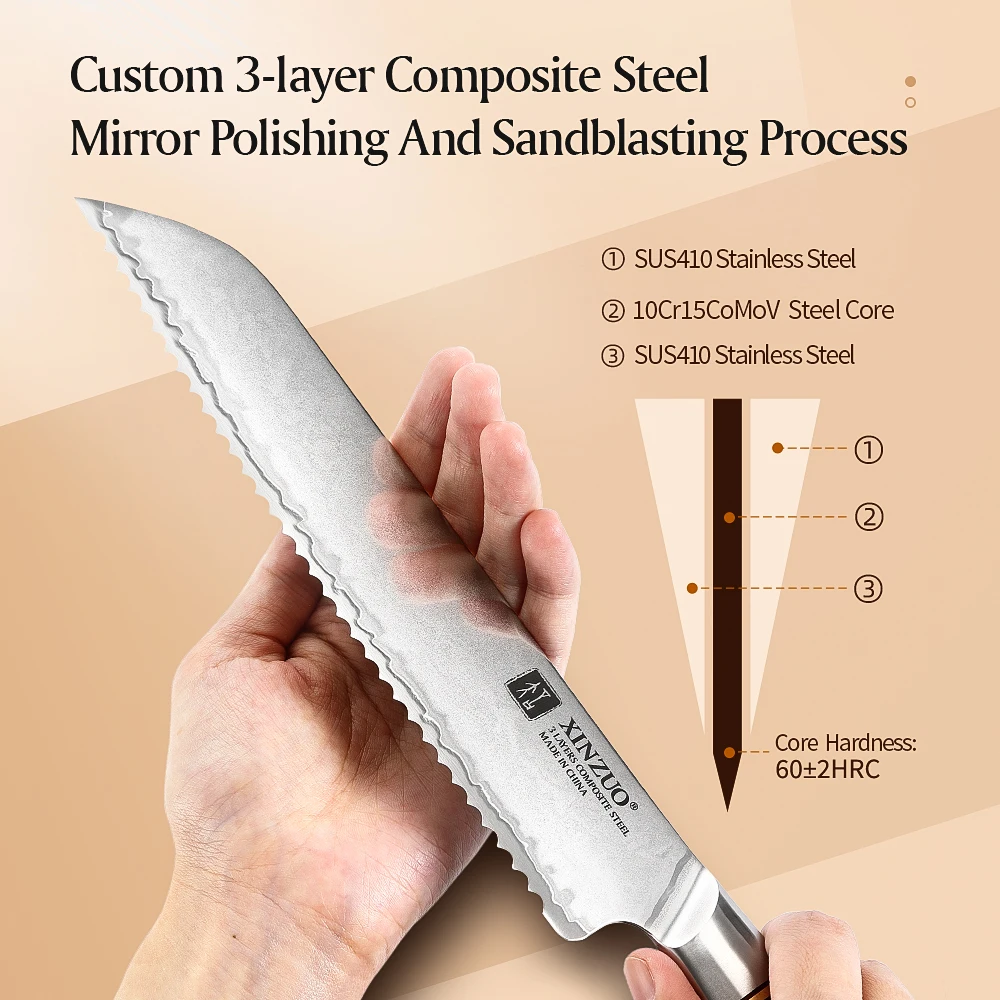 1-5pcs Knife Set Pakkawood Handle Nails 3-layer Clad Steel 60&plusmn;2 HRC 15&deg;&plusmn;1 Per Side Kitchen Accessory Tools kitchen knives