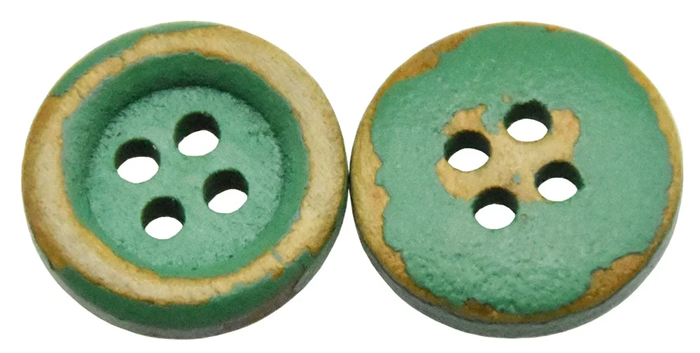 Natürliche Holzleitungen, Kanten, Holzknöpfe, 15 mm, grünes Nähzubehör für Hemden, handgefertigt, schäbig, ausgefranst, 4 Löcher, 30 Stück, 50 Stück – Detail 1