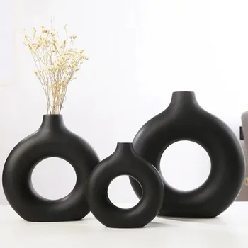 Flat Minimalist Simple Vase Donut Shape Single Flower Pot Home Wedding Decoratio Hollow Ornaments Circle Flower Arrangement Vase 3