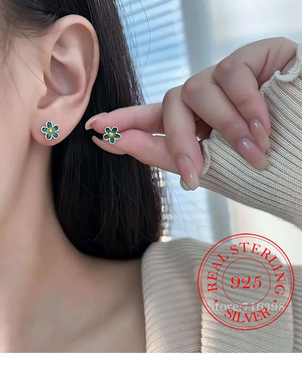 

925 Sterling Silver Enamel Drop Glaze Cute Flower Stud Earrings For Women Korean Wedding Party Jewelry Gift Female Pendientes