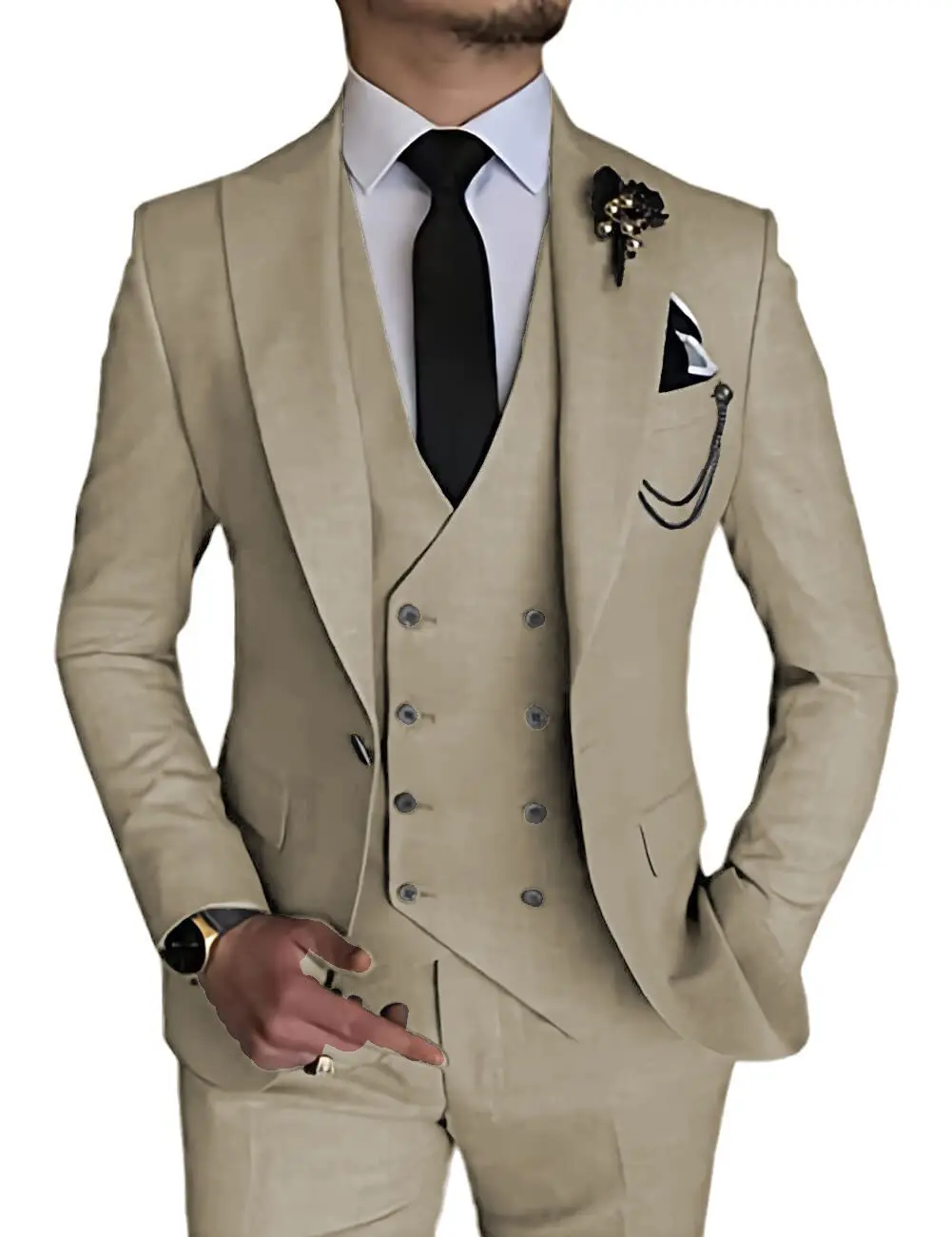 Men's Slim Fit 3 Piece Suit One Button Peak Lapel Dinner Wedding Tuxedo with Jacket Waistcoat And Pants for Business Party Prom