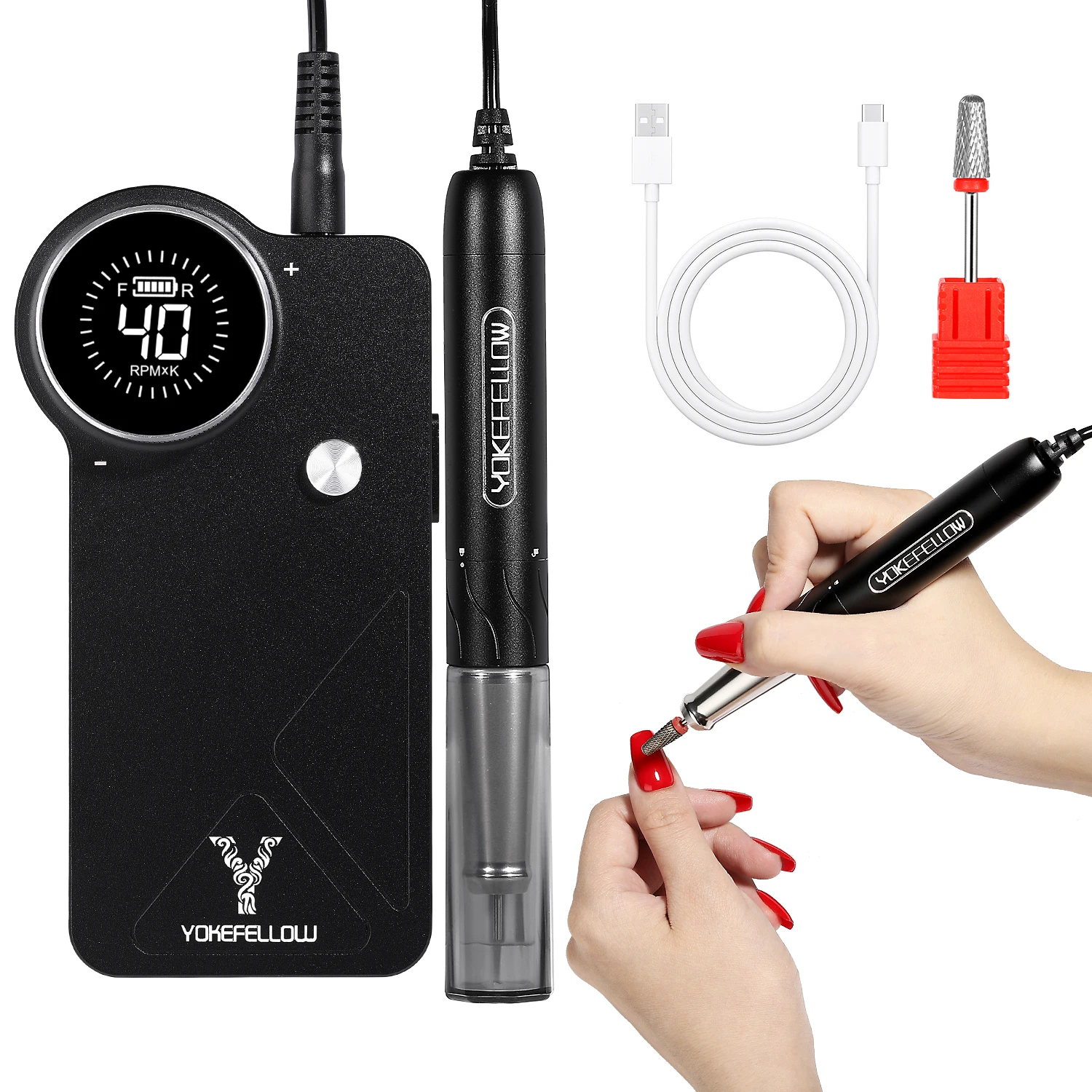 YOKEFELLOW 40000RPM NAIL DRILL MACHINE KITS 2023NEW RECHARGEABLE BRUSHLESS POWERFUL ELECTRIC NAIL FILE FOR ACRYLIC NAIL MANICURE 6