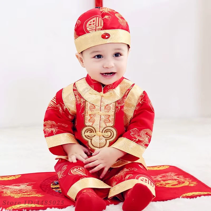 One-Year-Old Costume Photography Clothes Chinese Traditional Baby Kids Tang Suit Chinese Spring Festival New Year's Clothing Set