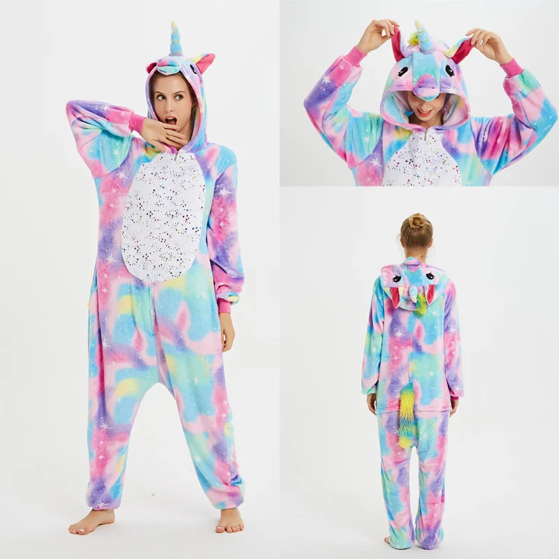 Winter Kigurumi Oneise For Kids Adults Boy Girl Unicorn Pajamas Animal Rabbit Cartoon Sleepwear Unicornio Overalls Pyjamas Women
