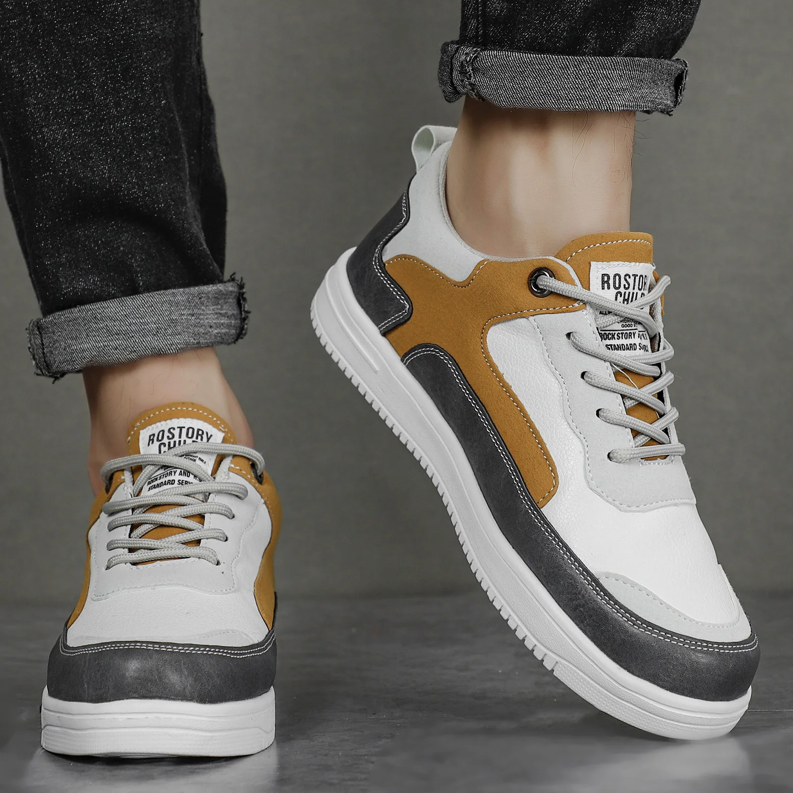 Leather Shoes Men Sneakers Men Shoes Fashion Sneakers for Men Leather Shoes Comfort Lightweight Casual Outdoor Walking Footwear Plus Size 46