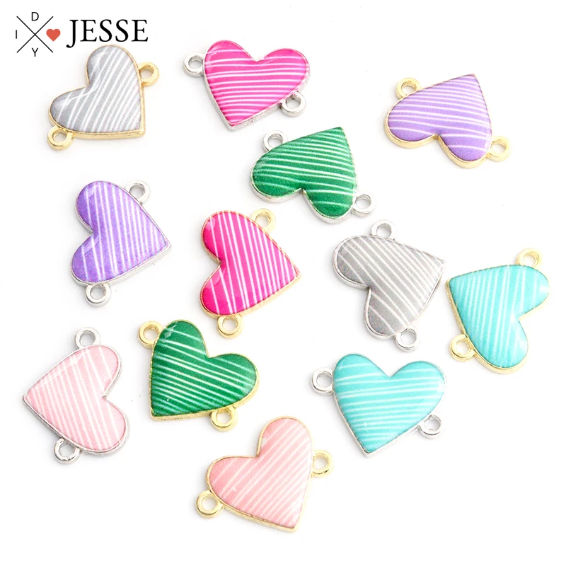 

10pcs Stripe Pattern Heart Charm Connectors Colourful Love Alloy Pendant Jewelry Making DIY Necklace Bracelet Handmade Accessory