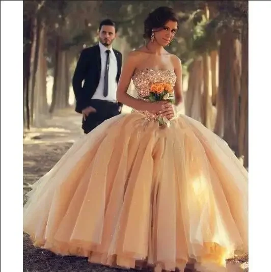 

Strapless Ball Gown Quinceanera Dresses 15 Party Formal Crystal Beaded Floor-Length Princess Birthday Gowns Plus