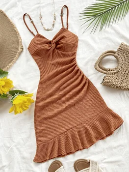 Sexy Halter Ruffle Mini Dress – Slim Fit Hip-Hugging Outfit
