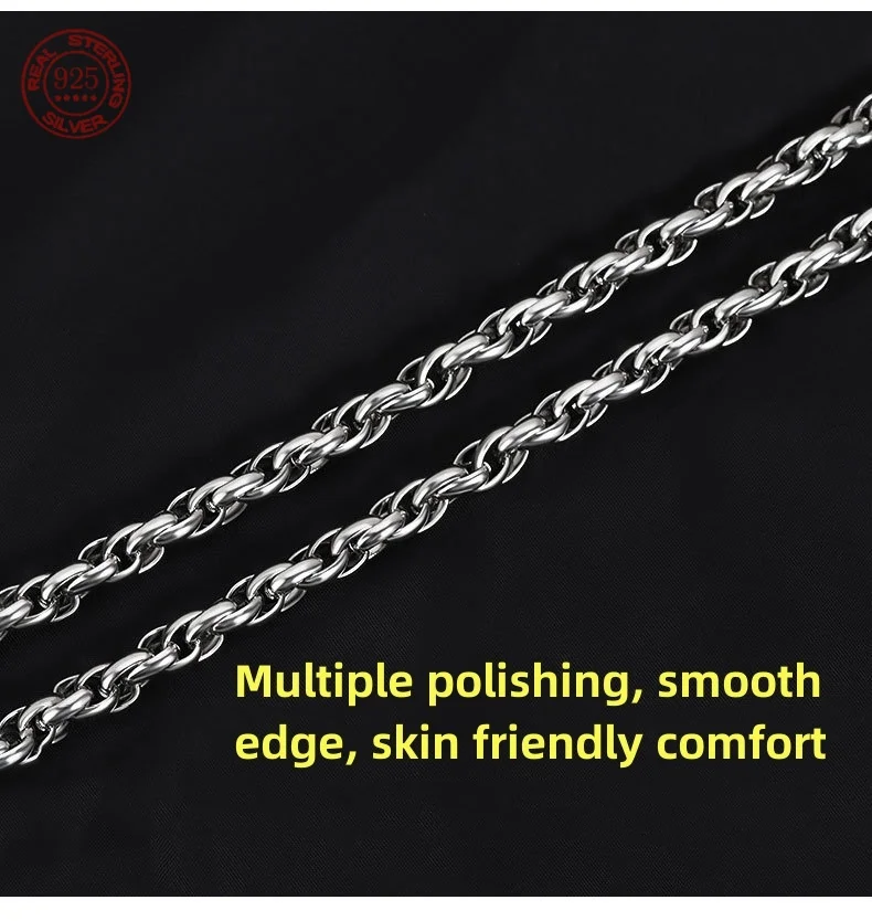 Fashion 100% pure S925 silver jewelry Hip hop style ins fashion brand personality necklace for men and women